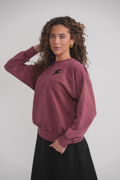 Acid Wash Sweatshirt - Wine