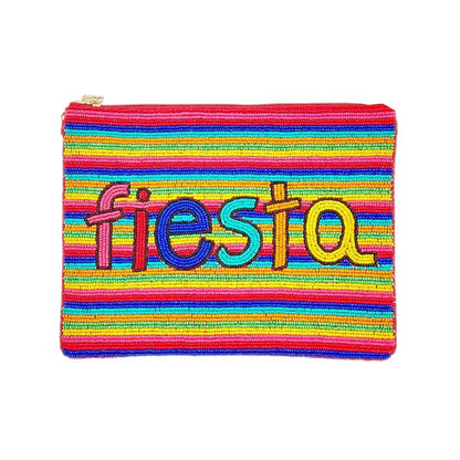 Fiesta Seed Beaded Message Clutch Crossbody Bag