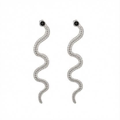 Cubic Zirconia & Silvertone Snake Dangle Earrings