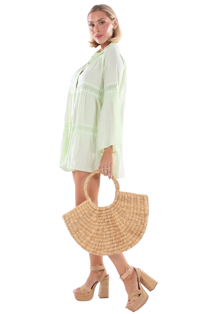 Seaspice Alma Long Sleeve Mini Dress - Baby Green