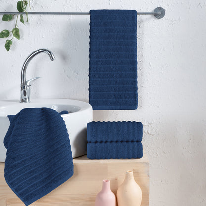 Elegant Comfort 4-Pack Premium Turkish Cotton Corduroy Stripe Hand Towel Set, 16 x 28 inch