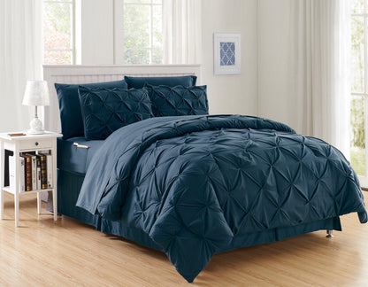 Elegant Comfort 8-Piece Pintuck Pinch Pleated Comforter Set - Includes 4-Piece Sheet Set with Double Sided Storage Pockets