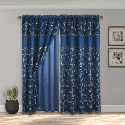 Elegant Comfort Set of 2 Lucia Curtain Panels - Attached Valance - 54" W x 84" L