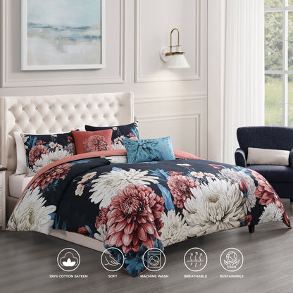 Bebejan Navy Mums 5 Piece Reversible Comforter Set