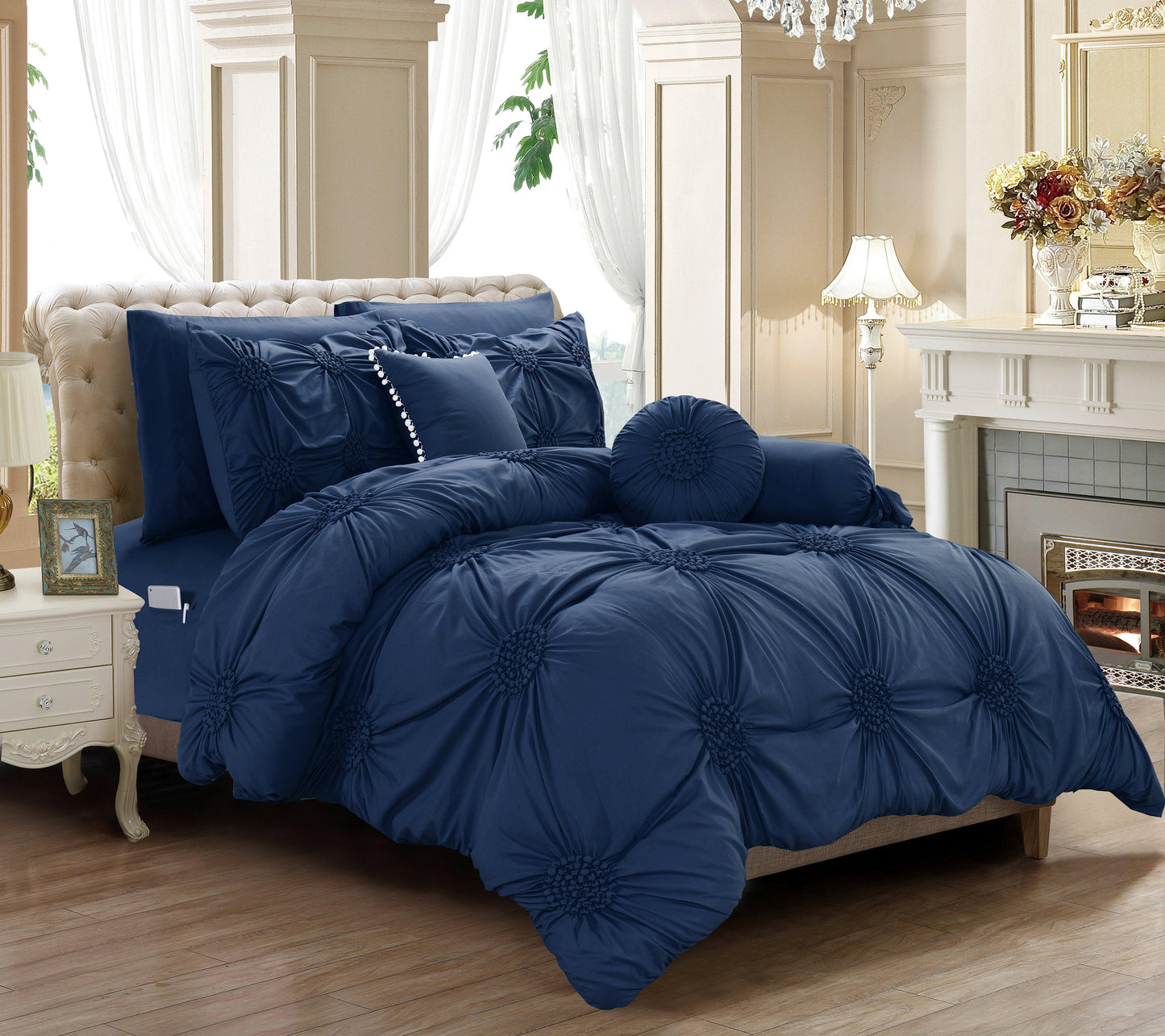 Elegant Comfort 10-Piece Sunflower Comforter Set - Includes 4-Piece Sheet Set with Double Sided Storage Pockets