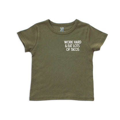 Frankie Jean Work Hard & Eat Tacos Kids Tee