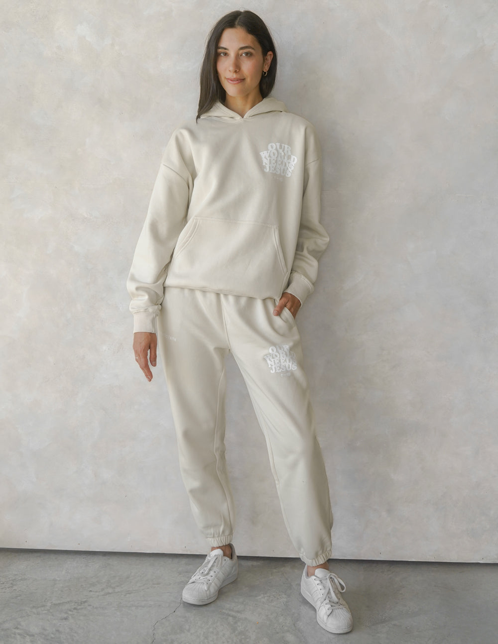 Elevated Faith Our World Needs Jesus Beige Unisex Sweatpant