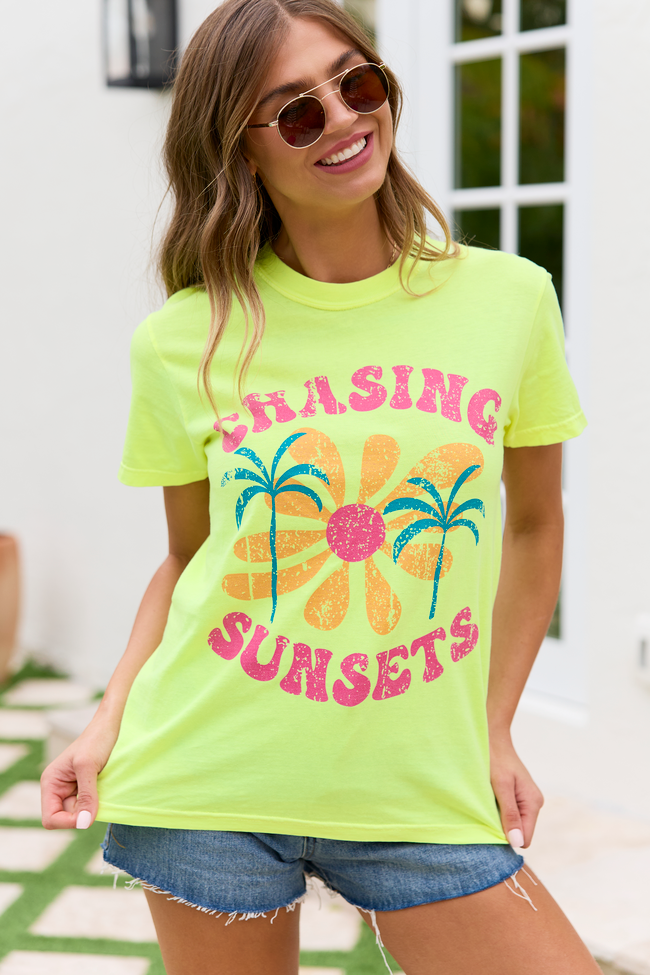 Chasing Sunsets Neon Yellow Graphic Tee
