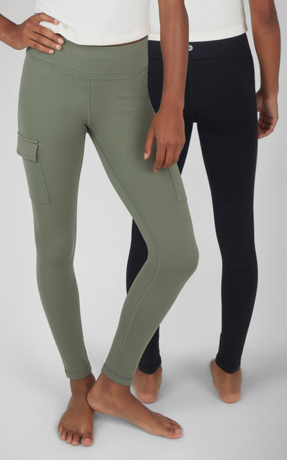 90 Degree by Reflex Girls 2 PK Polarlux Everyday Cargo Pocket Legging + Everyday Basic Legging