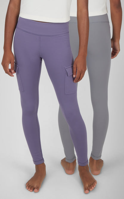 90 Degree by Reflex Girls 2 PK Polarlux Everyday Cargo Pocket Legging + Everyday Basic Legging