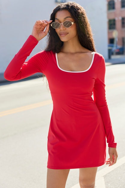 Chasing Victory Cherry Red Long Sleeve Active Dress