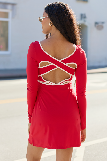 Chasing Victory Cherry Red Long Sleeve Active Dress