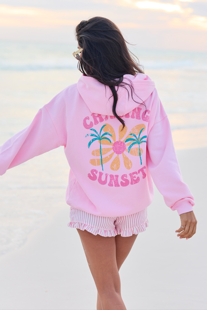 Chasing Sunsets Light Pink Graphic Hoodie