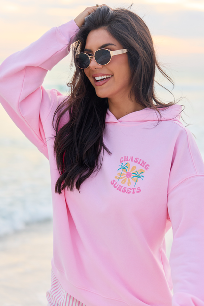 Chasing Sunsets Light Pink Graphic Hoodie