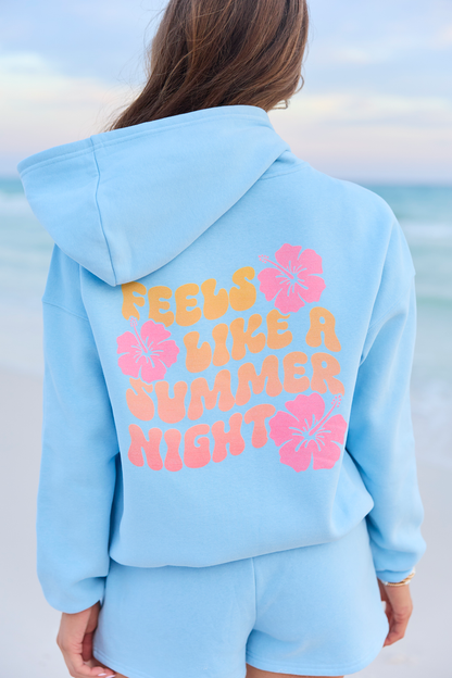 Feels Like A Summer Night Light Blue Graphic Hoodie