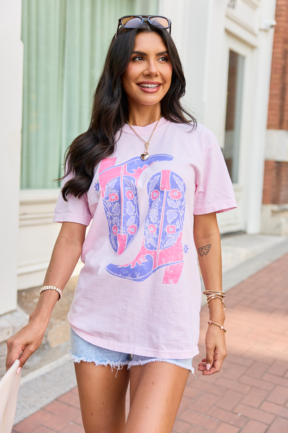 Floral Boots Light Pink Graphic Tee