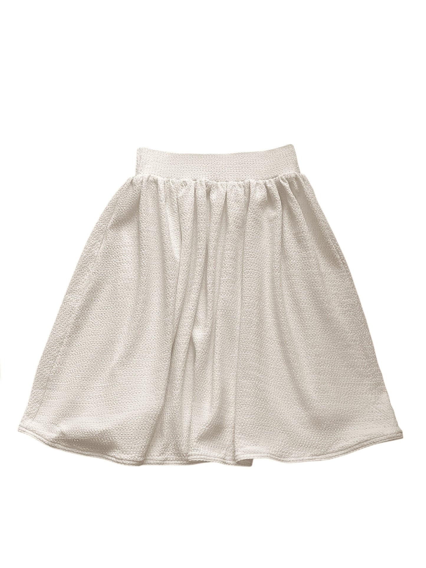 Cream Textured Knit Cropped Blazer Skirt Set_Girls