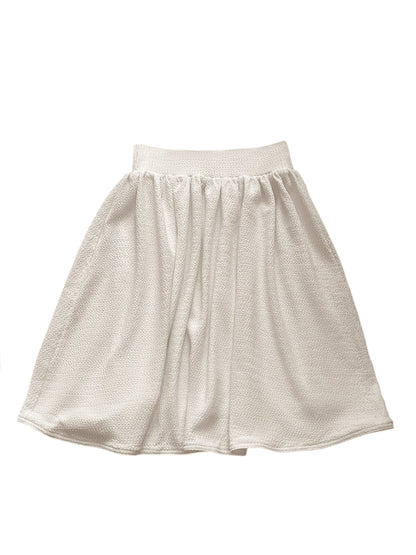 Cream Textured Knit Cropped Blazer Skirt Set_Girls