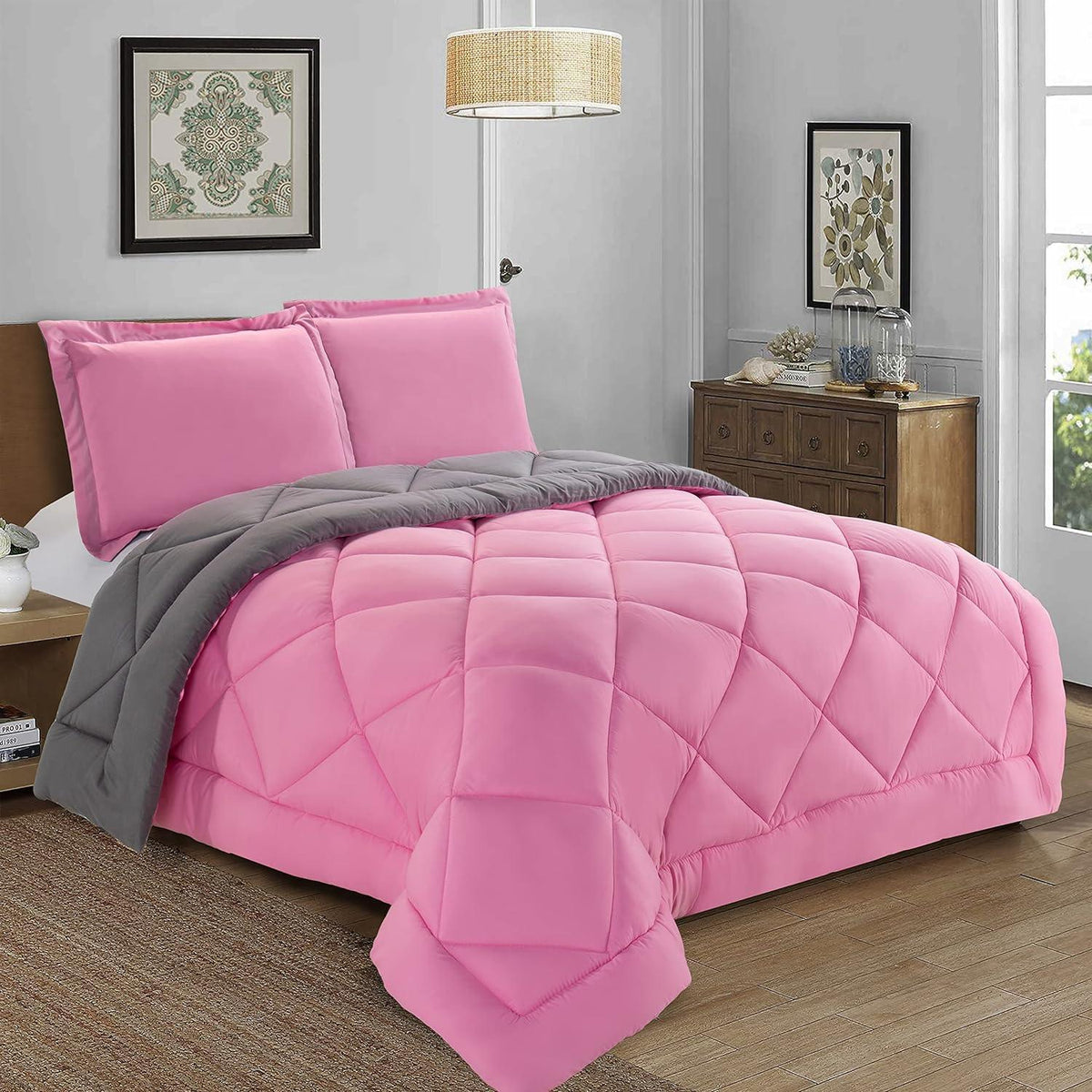 Elegant Comfort 3-Piece Reversible Diamond Stitched Comforter & Shams