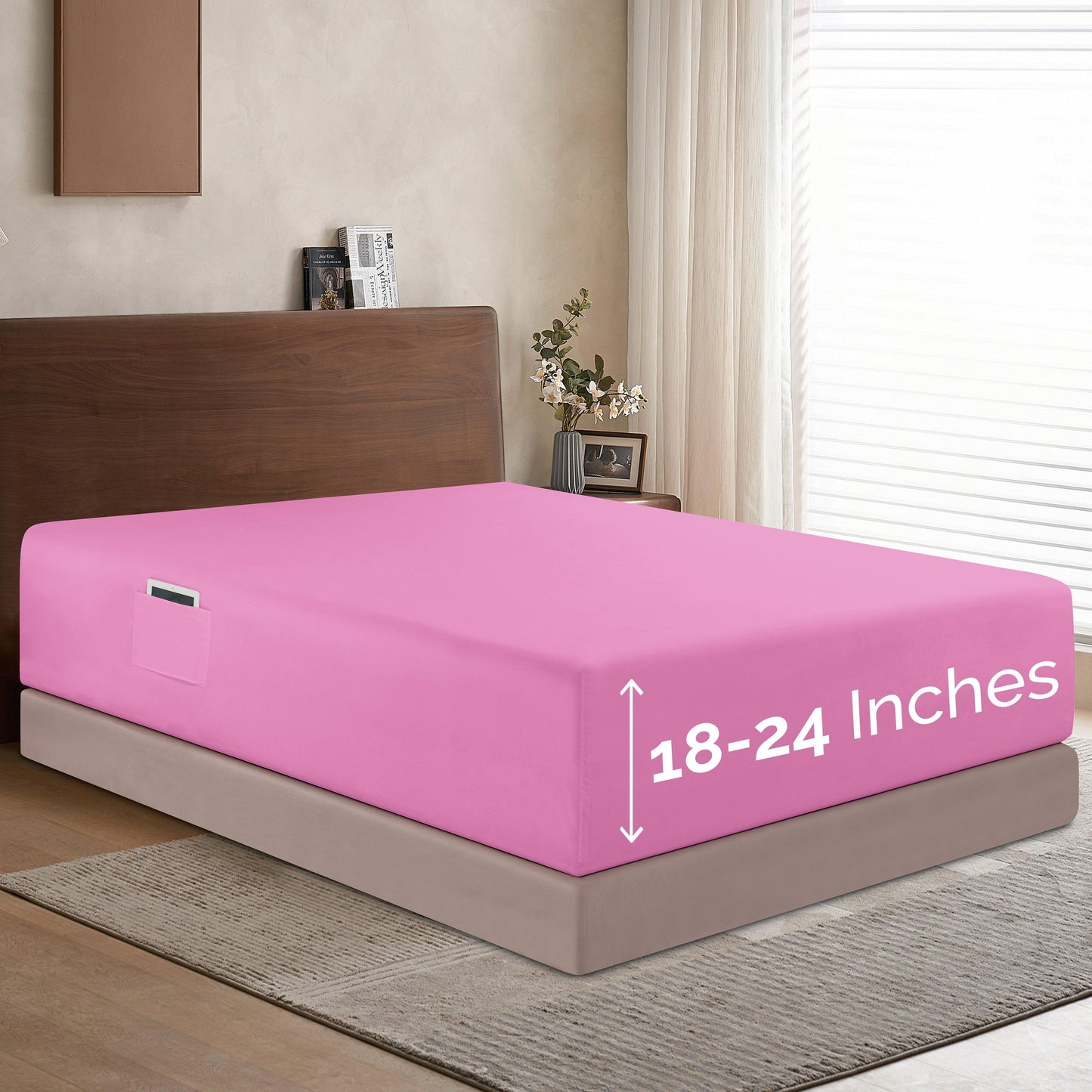Elegant Comfort Extra Deep Pocket 18"-24" Single Fitted Sheet for High Mattress, Bright Shades