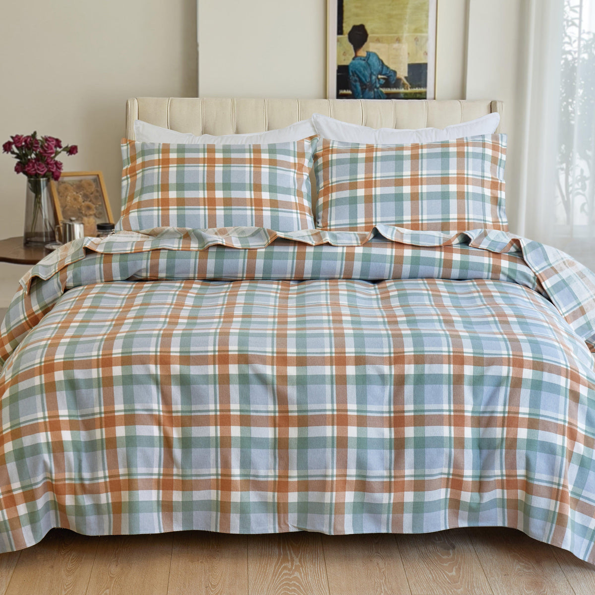 Elegant Comfort Flannel Plaid - 100% Turkish Cotton Flannel, 4-Piece Flannel Sheet Set