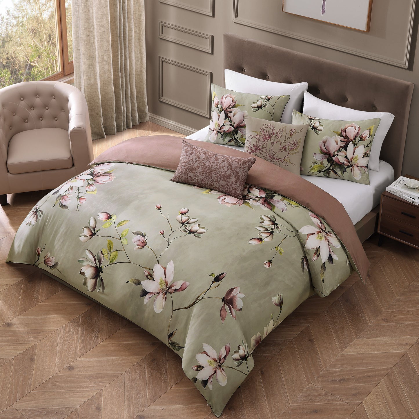 Bebejan Purple Lilies 5 Piece Reversible Comforter Set