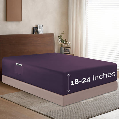 Elegant Comfort Extra Deep Pocket 18"-24" Single Fitted Sheet for High Mattress, Moody Shades