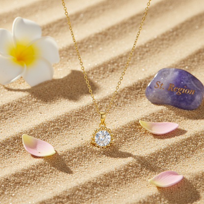 Crystal & Goldtone Round Bead Pendant Necklace