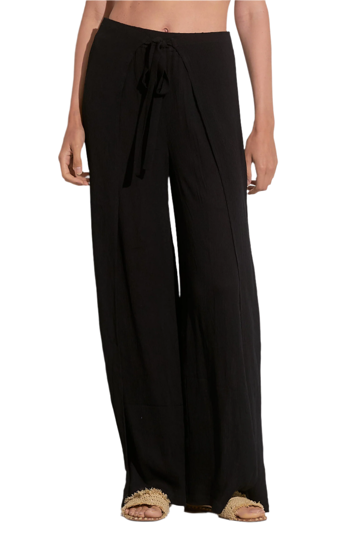 Elan Wide Leg Wrap Front Pant - Black - FINAL SALE