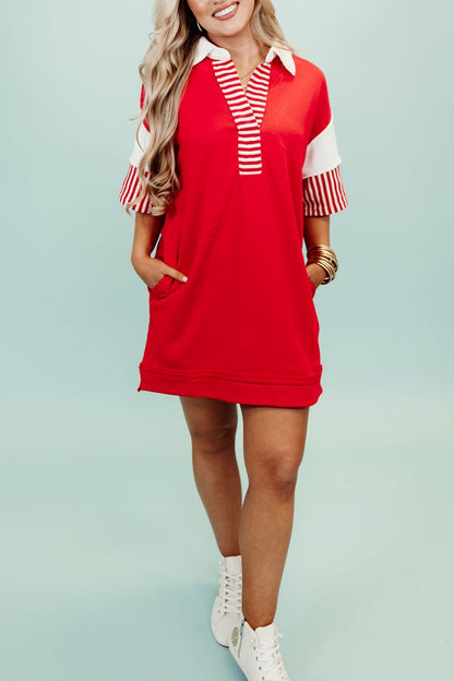 Color Block Notch Neck Mini Dress
