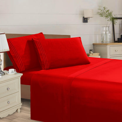 Elegant Comfort Essential Solid 3 Line Embroidery - Soft as a Hotel Premium Quality, 4-Piece Sheet Set, Bright Shades