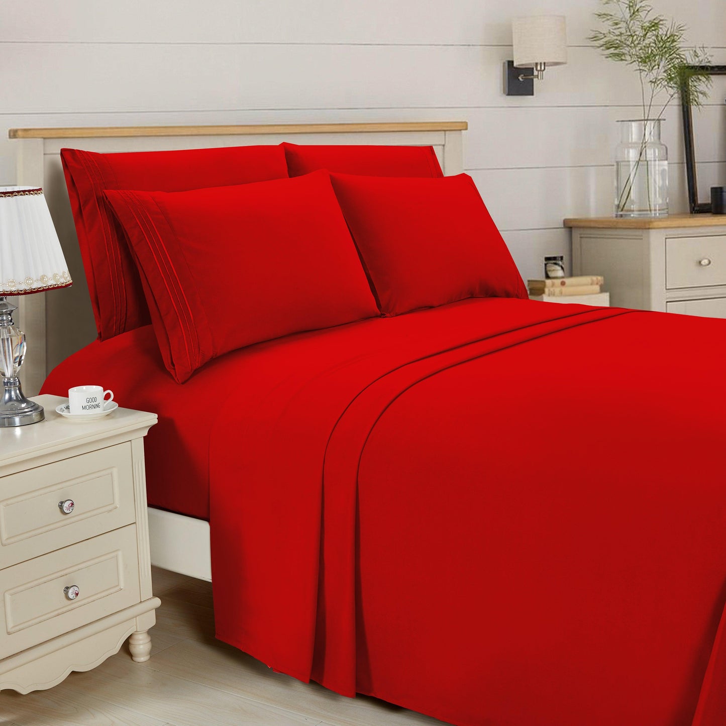 Elegant Comfort Essential 6-Piece 3-Line Embroidery Sheet Set, Soft as a Hotel Premium Quality, Bright Shades