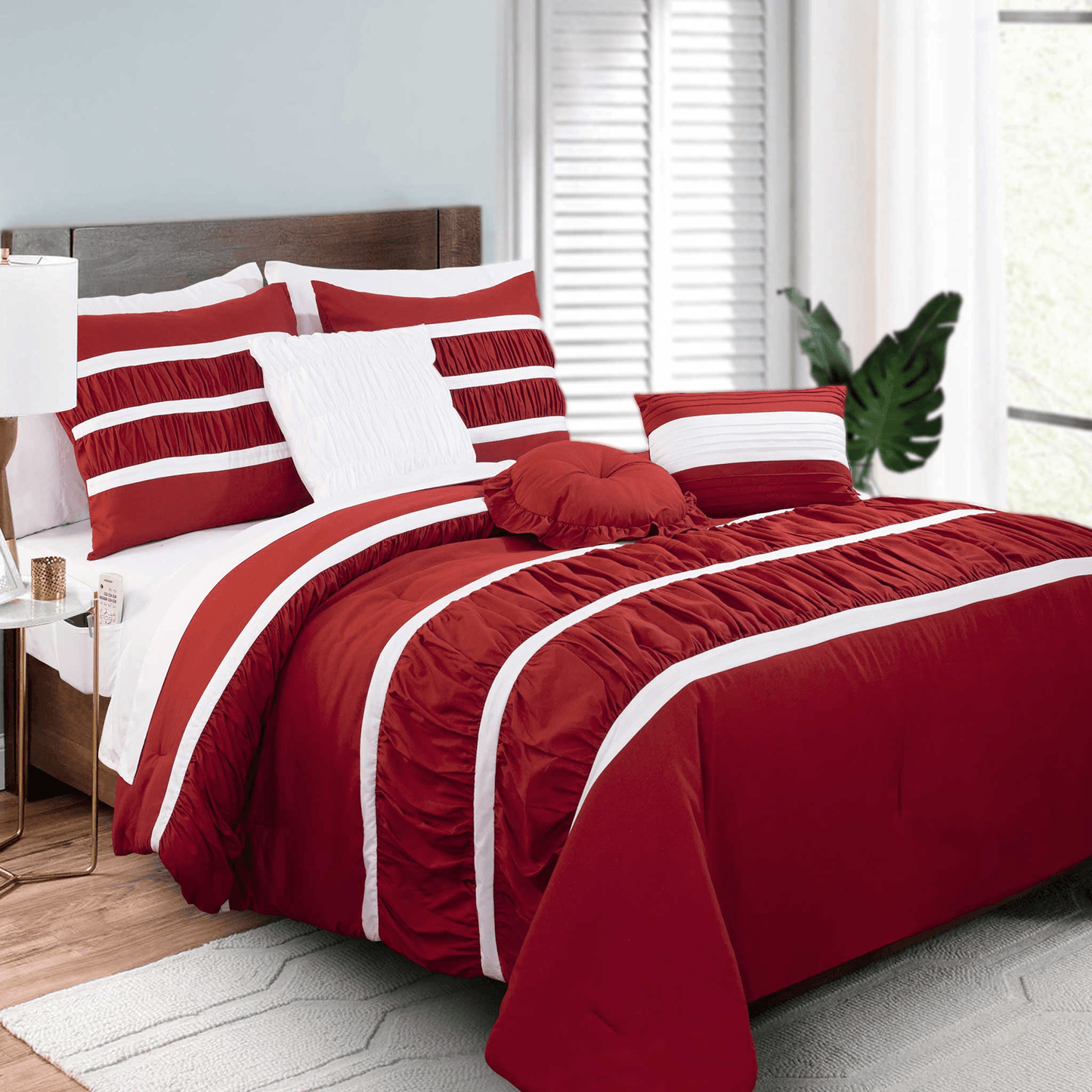 Elegant Comfort 12-Piece Isabella Pleated Ruched Ruffled Comforter Set, Includes 6-Piece Sheet Set with Double Sided Storage Pockets