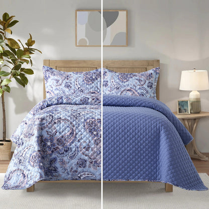 Elegant Comfort 3-Piece Paisley Quilted Reversible Bedspread Coverlet Set