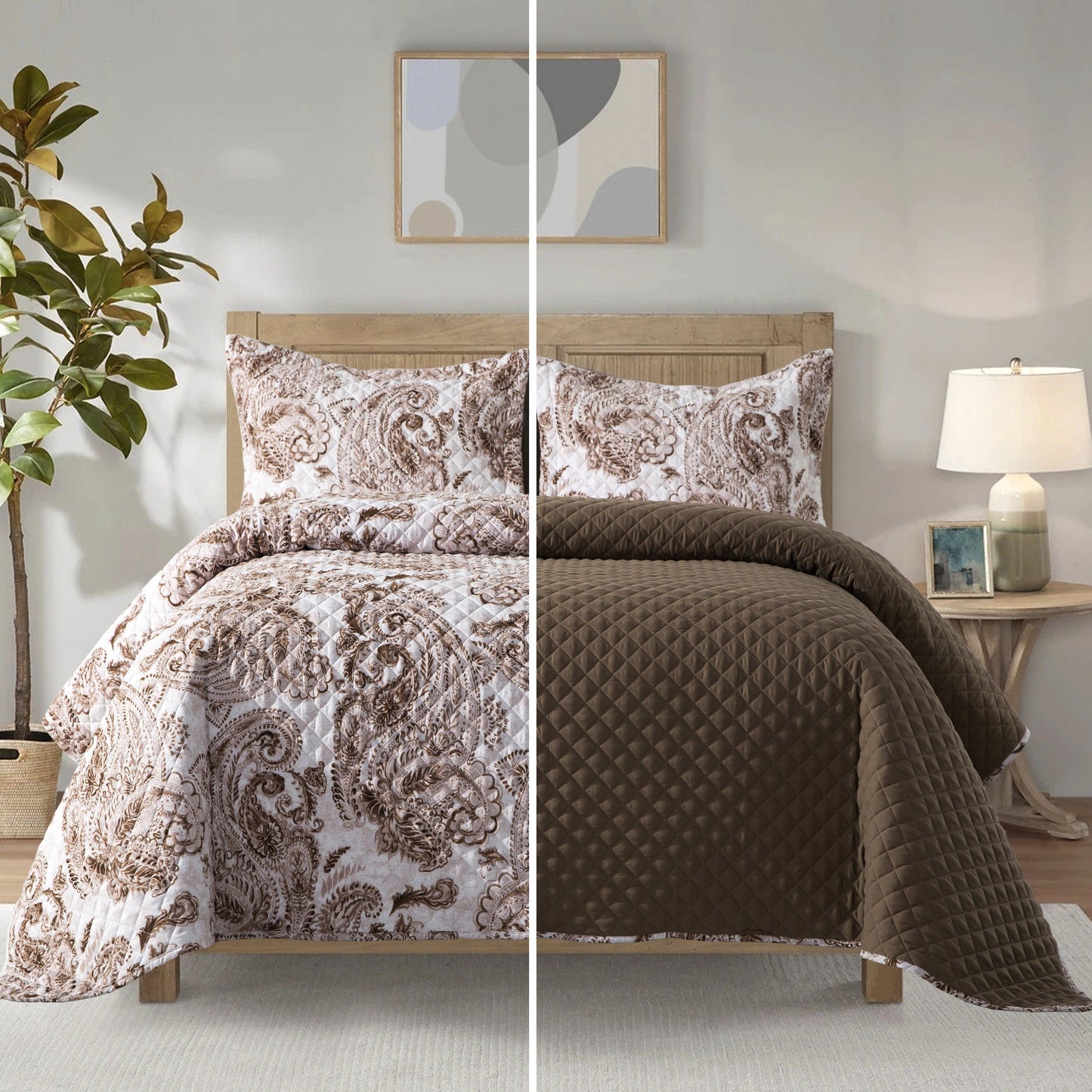 Elegant Comfort 3-Piece Paisley Quilted Reversible Bedspread Coverlet Set