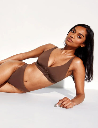 Ruched Deep V Bikini Top
