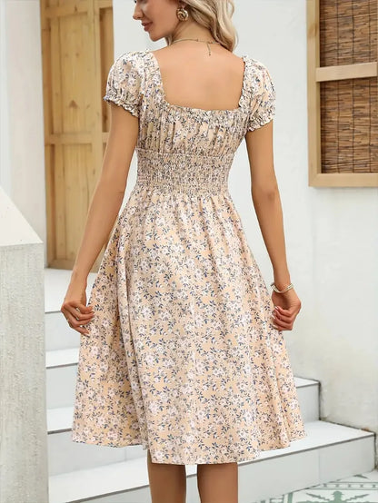 2026 Summer New Vintage Floral Bubble Sleeve French Dress