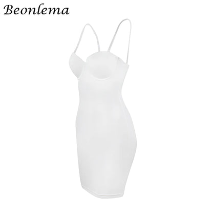 Short Bodycon Dress Backless Skinny Straps Solid Casual  Sleeveless Summer High Waist Club Slim Mini Dresses Ladies Basic