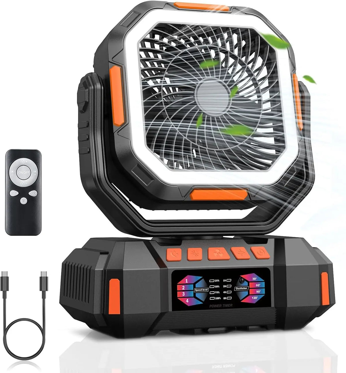 40000mAh Rechargeable Camping Fan with LED Light & Remote