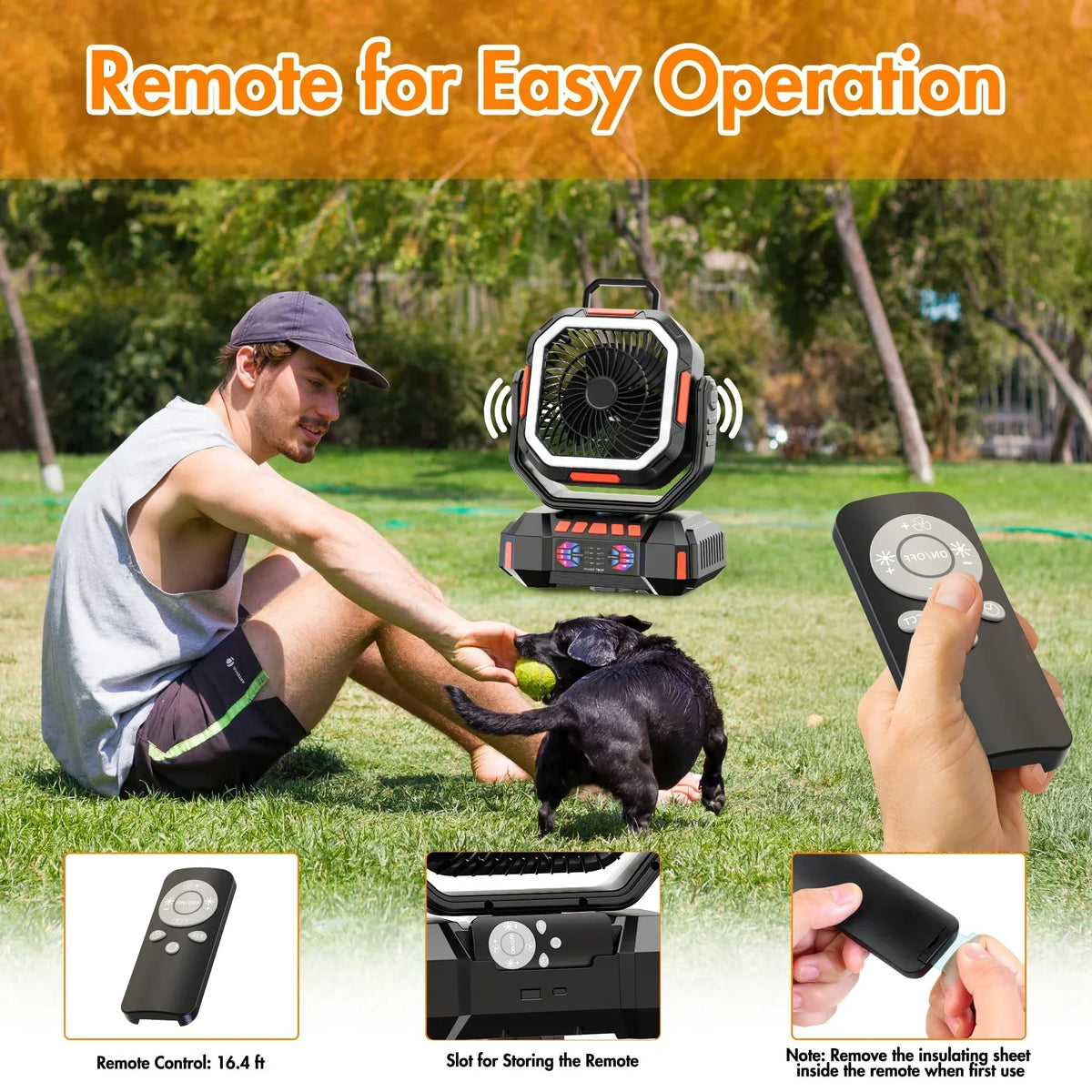 40000mAh Rechargeable Camping Fan with LED Light & Remote