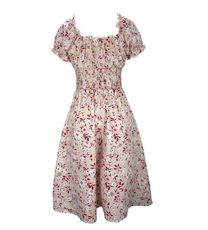 2026 Summer New Vintage Floral Bubble Sleeve French Dress