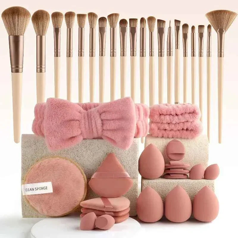 44 Piece Beige Small Fragrance Style Large Capacity Makeup Brush Set, Handheld Toiletry Storage Bag, Portable for Going Out