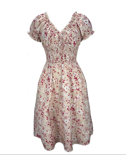 2026 Summer New Vintage Floral Bubble Sleeve French Dress