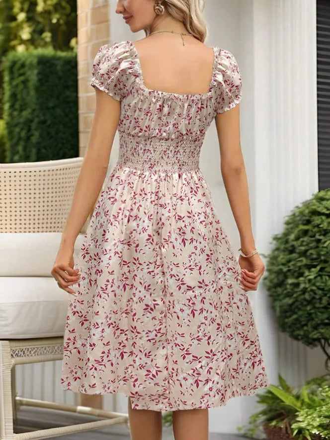2026 Summer New Vintage Floral Bubble Sleeve French Dress