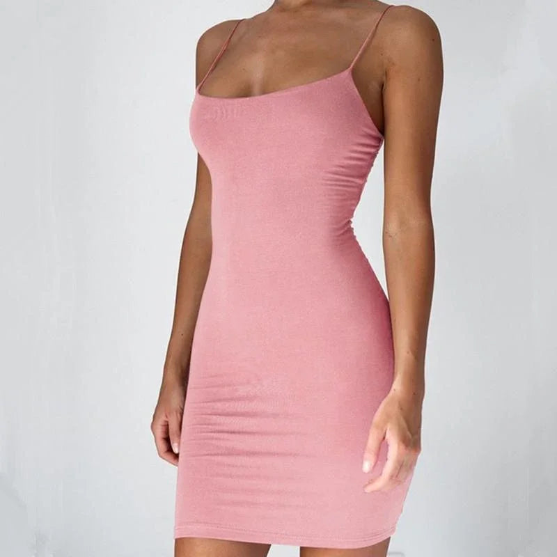 Summer Spaghetti Strap Mini Dress 2026 Women  Bodycon Club Party Dresses Short Female Camisole Solid Black Sheath Sundress