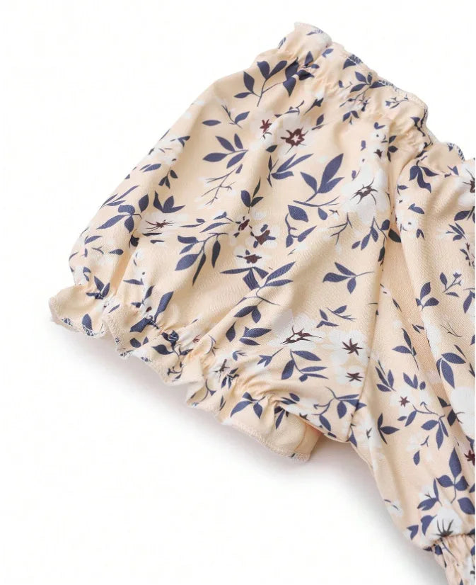 2026 Summer New Vintage Floral Bubble Sleeve French Dress