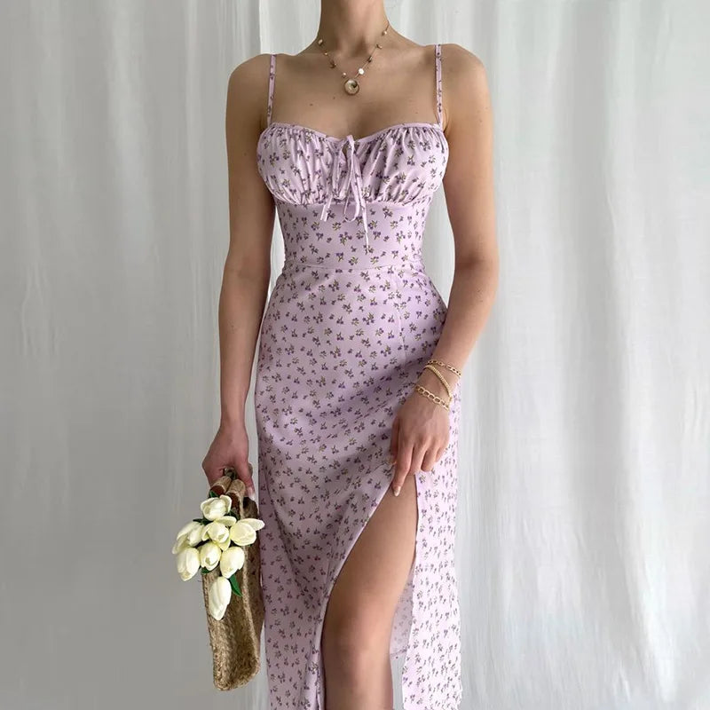 Women Elegant Floral Beach Vacation Bodycon Streetwear Long Dress 2026 Summer Clothes