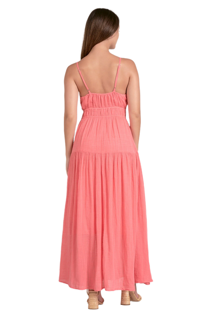 Elan Tiered Tie Front Maxi Dress - Coral - FINAL SALE