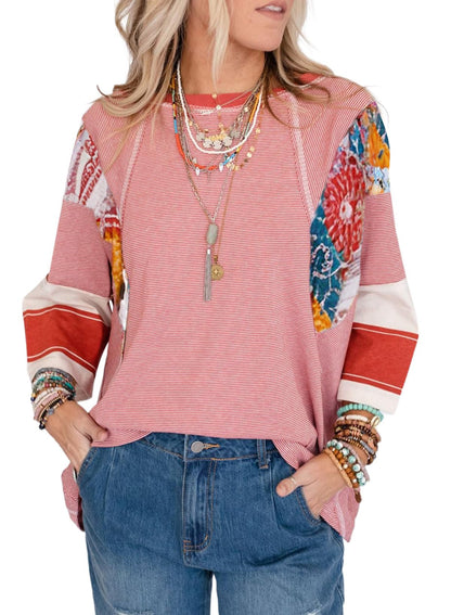 ✨Women's 3/4 Length Sleeve Oversized Striped Patchwork Shirts