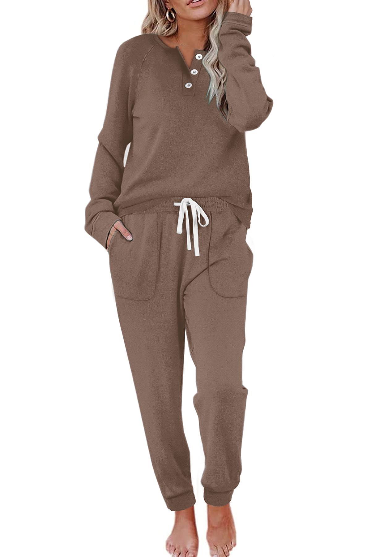 Women's Casual Button Sports Two-Piece Suit with Pockets